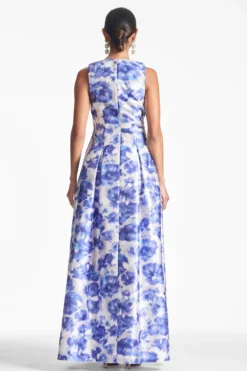 Brooke Gown - Azure Watercolor Floral -Sachin & Babi Shop BROOKEGOWN AZUREWATERCOLORFLORAL BACK scaled