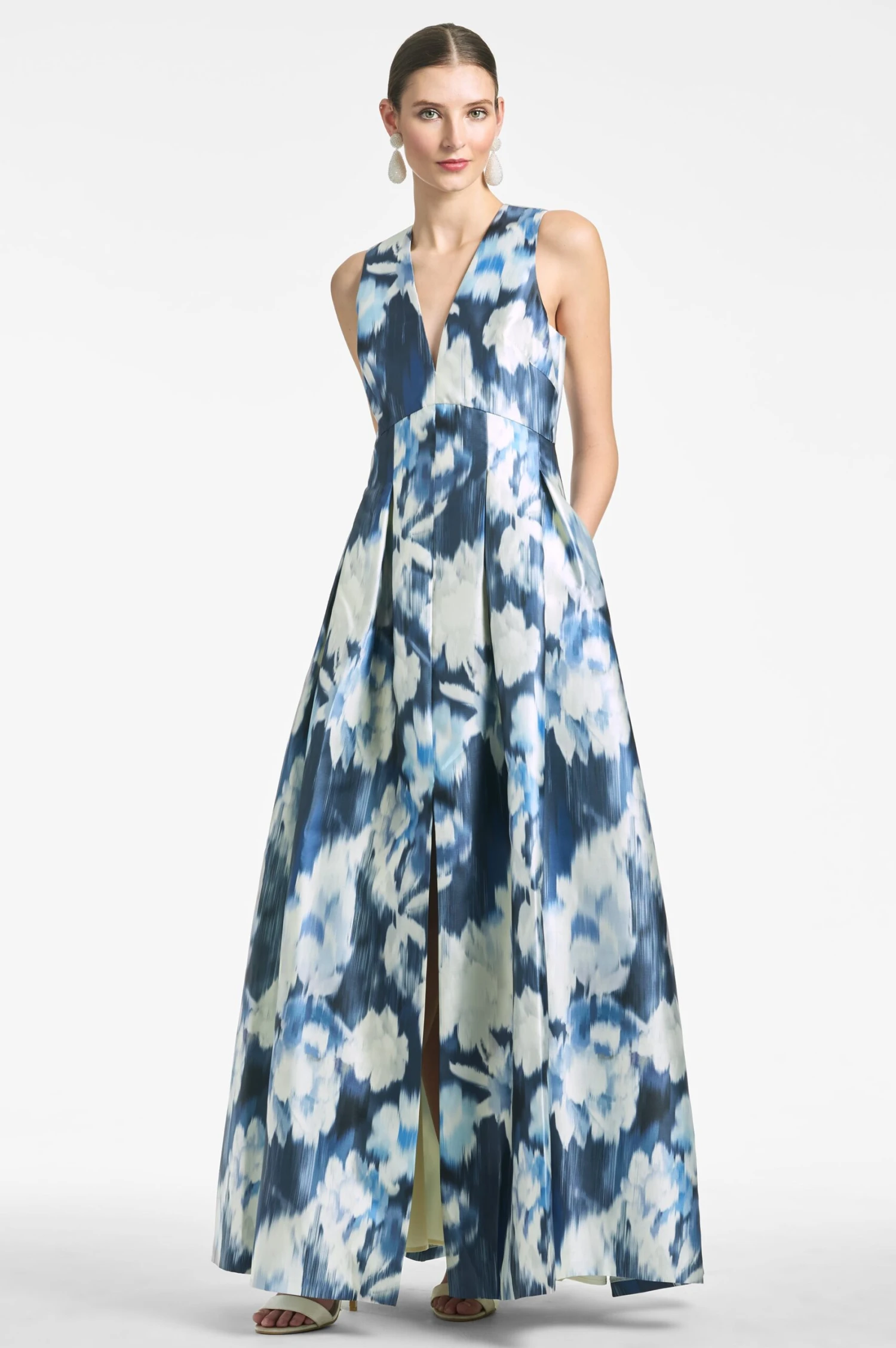 Brooke Gown - Blue Ikat Floral 1 Brooke Gown - Blue Ikat Floral