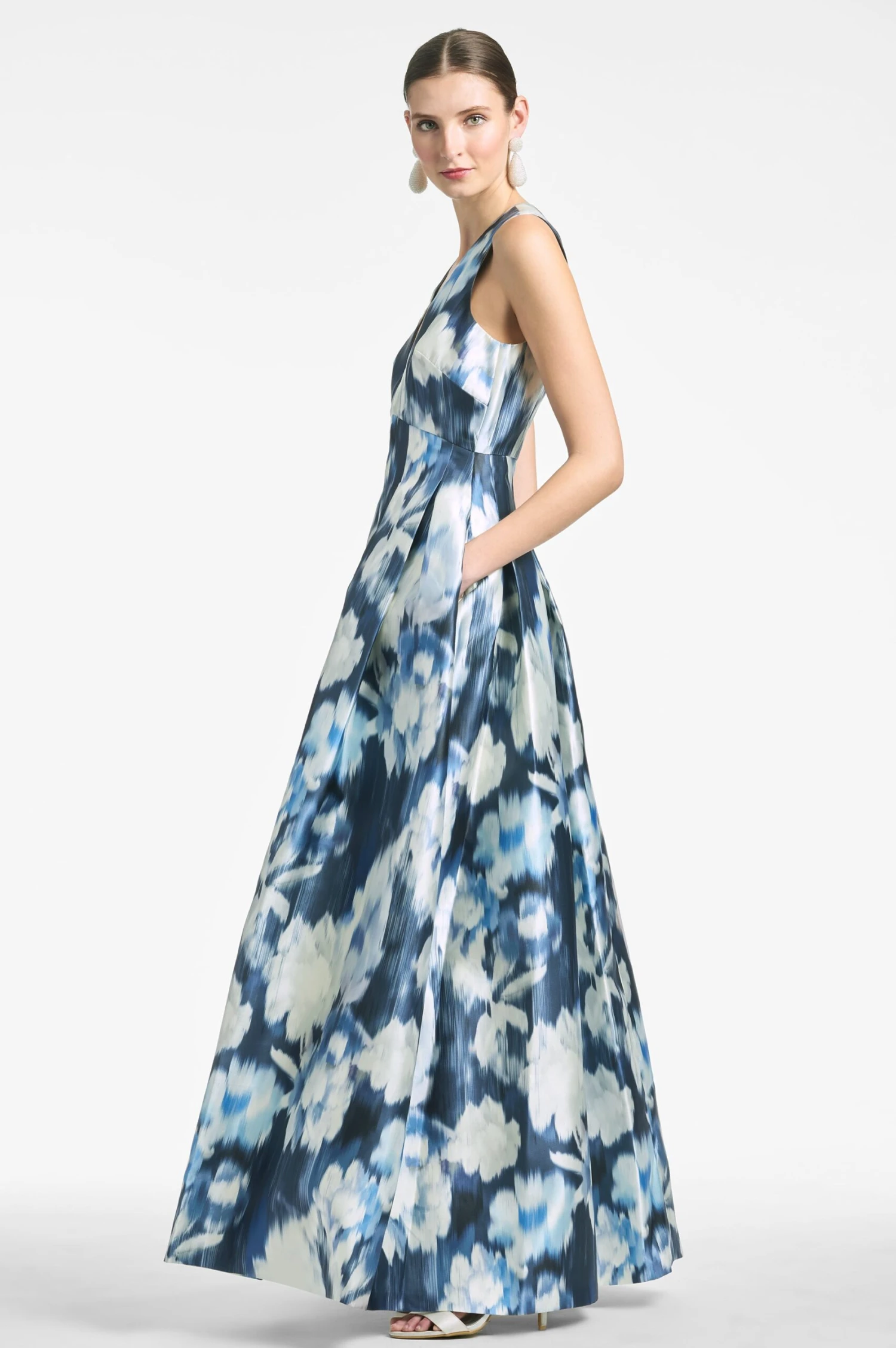 Brooke Gown - Blue Ikat Floral 2 Brooke Gown - Blue Ikat Floral - Image 2