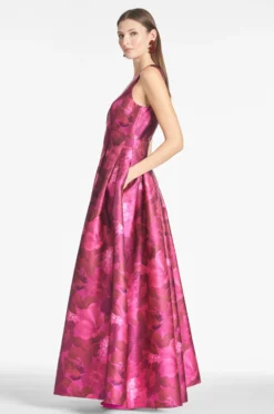 Brooke Gown - Magenta Bella Bouquet -Sachin & Babi Shop BROOKEGOWN MAGENTABELLABOUQUET SIDE2 scaled
