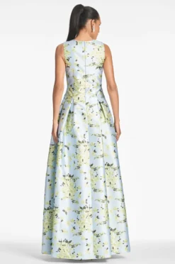 Brooke Gown - Sky Citrine Floral -Sachin & Babi Shop BROOKEGOWN SKYCITRINEFLORAL BACK scaled