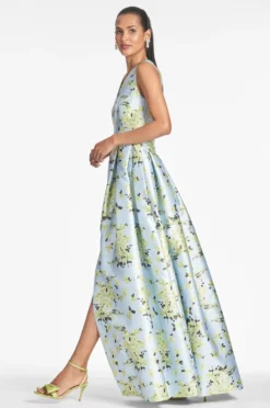 Brooke Gown - Sky Citrine Floral -Sachin & Babi Shop BROOKEGOWN SKYCITRINEFLORAL SIDE scaled