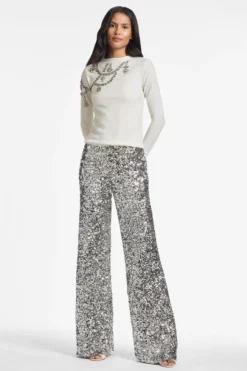 Alli Pant - Silver Sequins -Sachin & Babi Shop CHARMAINESWEATER IVORY FRONT scaled