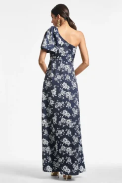 Chelsea Gown - Navy & Ivory Peony -Sachin & Babi Shop CHELSEAGOWN NAVYIVORYPEONY BACK scaled