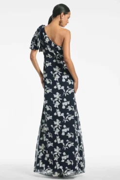 Chelsea Gown - Navy Venetia Petal -Sachin & Babi Shop CHELSEAGOWN NAVYVENETIAPETAL BACK scaled