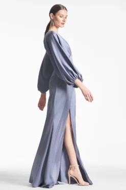 Satin Gabby Gown - Cool Grey -Sachin & Babi Shop GABBYGOWN COOLGREY SIDE scaled