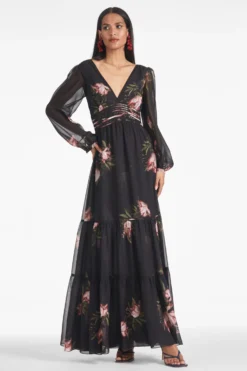 Jules Gown - Noir Blossom 7 Jules Gown - Noir Blossom -Sachin & Babi Shop JULESGOWN NOIRBLOSSOM FRONT scaled