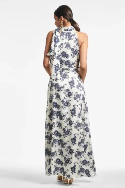 Kayla Gown - Ivory & Navy Peony -Sachin & Babi Shop KAYLAGOWN IVORYNAVYPEONY BACK scaled