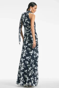 Kayla Gown - Navy Venetia Petal -Sachin & Babi Shop KAYLAGOWN NAVYVENETIAPETAL BACK scaled