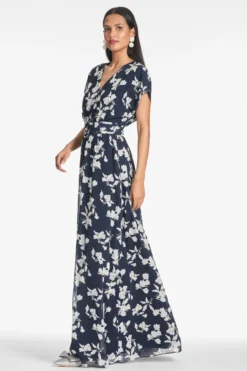 Leah Gown - Navy Venetia Petal -Sachin & Babi Shop LEAHGOWN NAVYVENETIAPETAL SIDE scaled