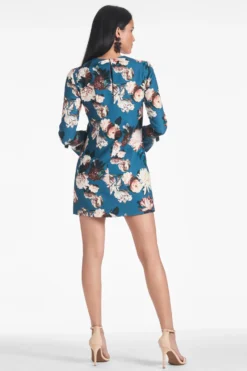 Lily Dress - Teal Garden Crepe Mini Dress 8 Lily Dress - Teal Garden Crepe Mini Dress -Sachin & Babi Shop LILYDRESS TEALGARDEN BACK scaled
