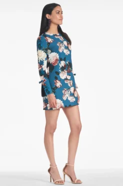 Lily Dress - Teal Garden Crepe Mini Dress 7 Lily Dress - Teal Garden Crepe Mini Dress -Sachin & Babi Shop LILYDRESS TEALGARDEN SIDE scaled