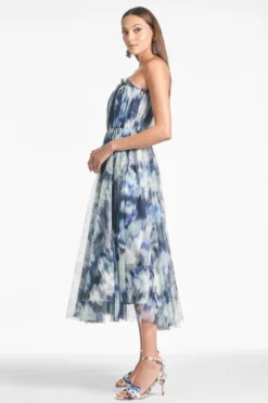 Marni Dress - Blue Ikat Floral -Sachin & Babi Shop MARNIDRESS BLUEIKATFLORAL SIDE scaled