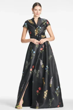 Marta Gown - Noir Bouquet -Sachin & Babi Shop MARTAGOWN BELTED NOIRBOUQUET FRONT scaled