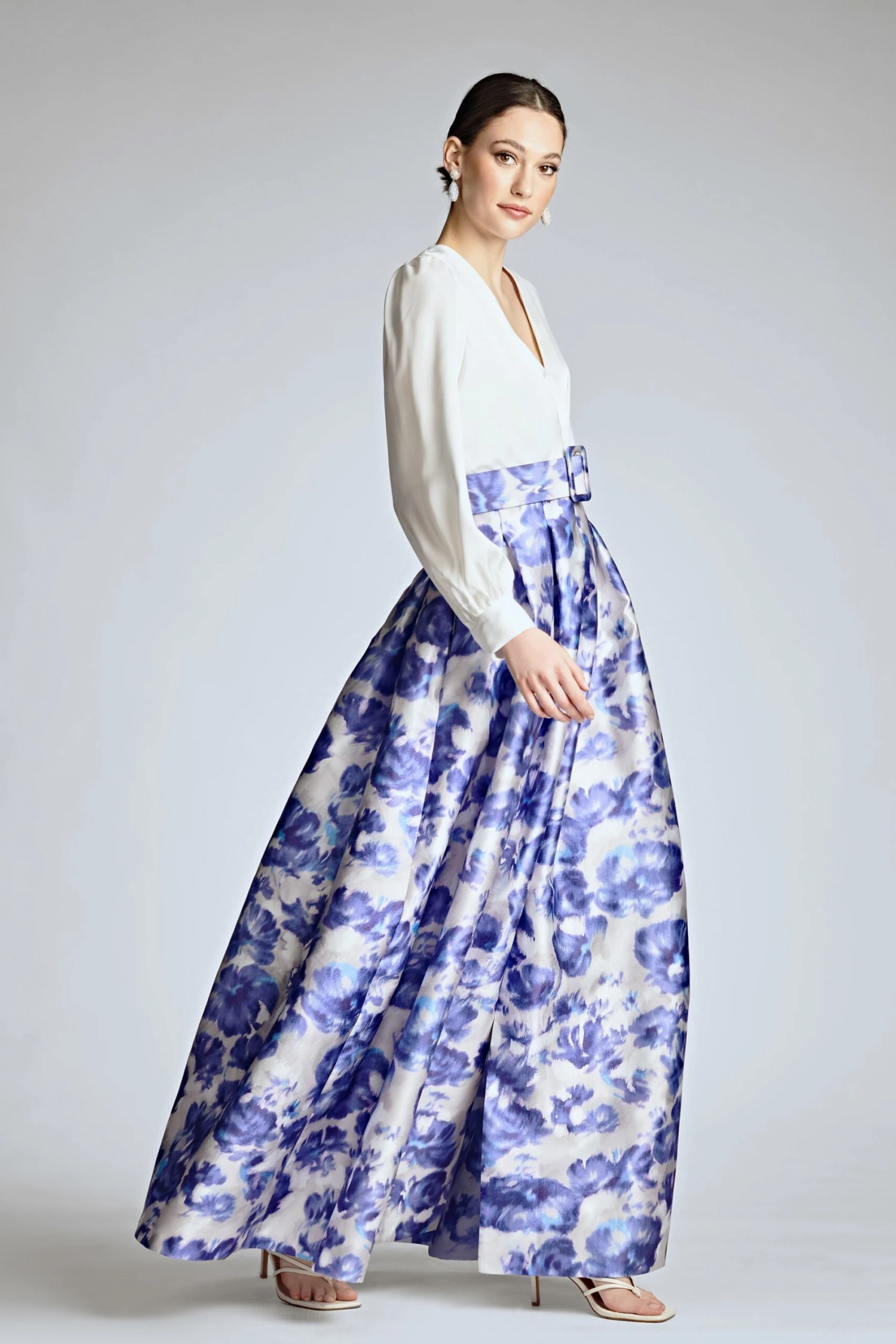 Zoe Gown - Off White/Azure Watercolor 5 Zoe Gown - Off White/Azure Watercolor - Image 5