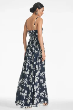 Sienna Gown - Navy Venetia Petal -Sachin & Babi Shop SIENNAGOWN NAVYVENETIAPETAL BACK scaled