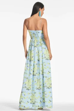 Sienna Gown - Sky Citrine Floral -Sachin & Babi Shop SIENNAGOWN SKYCITRINEFLORAL BACK scaled