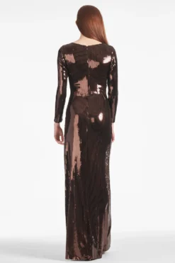 Sequin Talulla Gown - Espresso -Sachin & Babi Shop TALULLAGOWN ESPRESSO BACK scaled