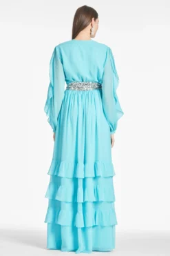 Venus Gown - Blue Topaz -Sachin & Babi Shop VENUSGOWN BLUETOPAZ BACK scaled