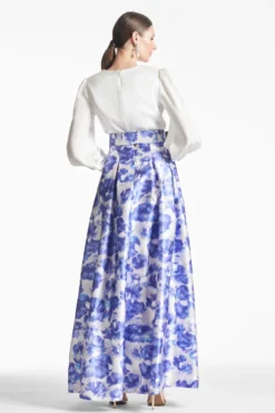 Zoe Gown - Off White/Azure Watercolor 8 Zoe Gown - Off White/Azure Watercolor -Sachin & Babi Shop ZOEGOWN IVORY.AZUREWATERCOLORFLORAL BACK scaled