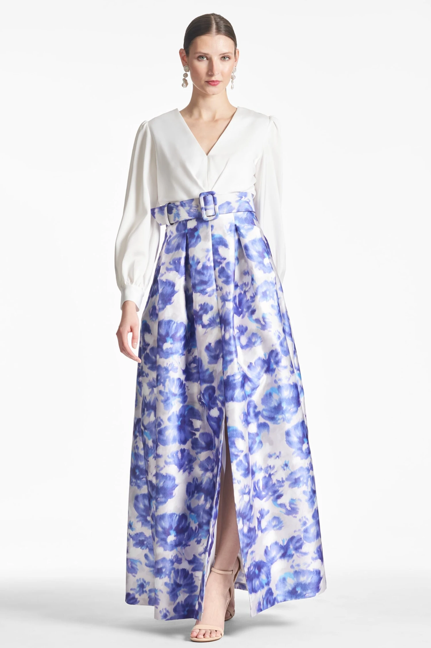 Zoe Gown - Off White/Azure Watercolor 2 Zoe Gown - Off White/Azure Watercolor - Image 2