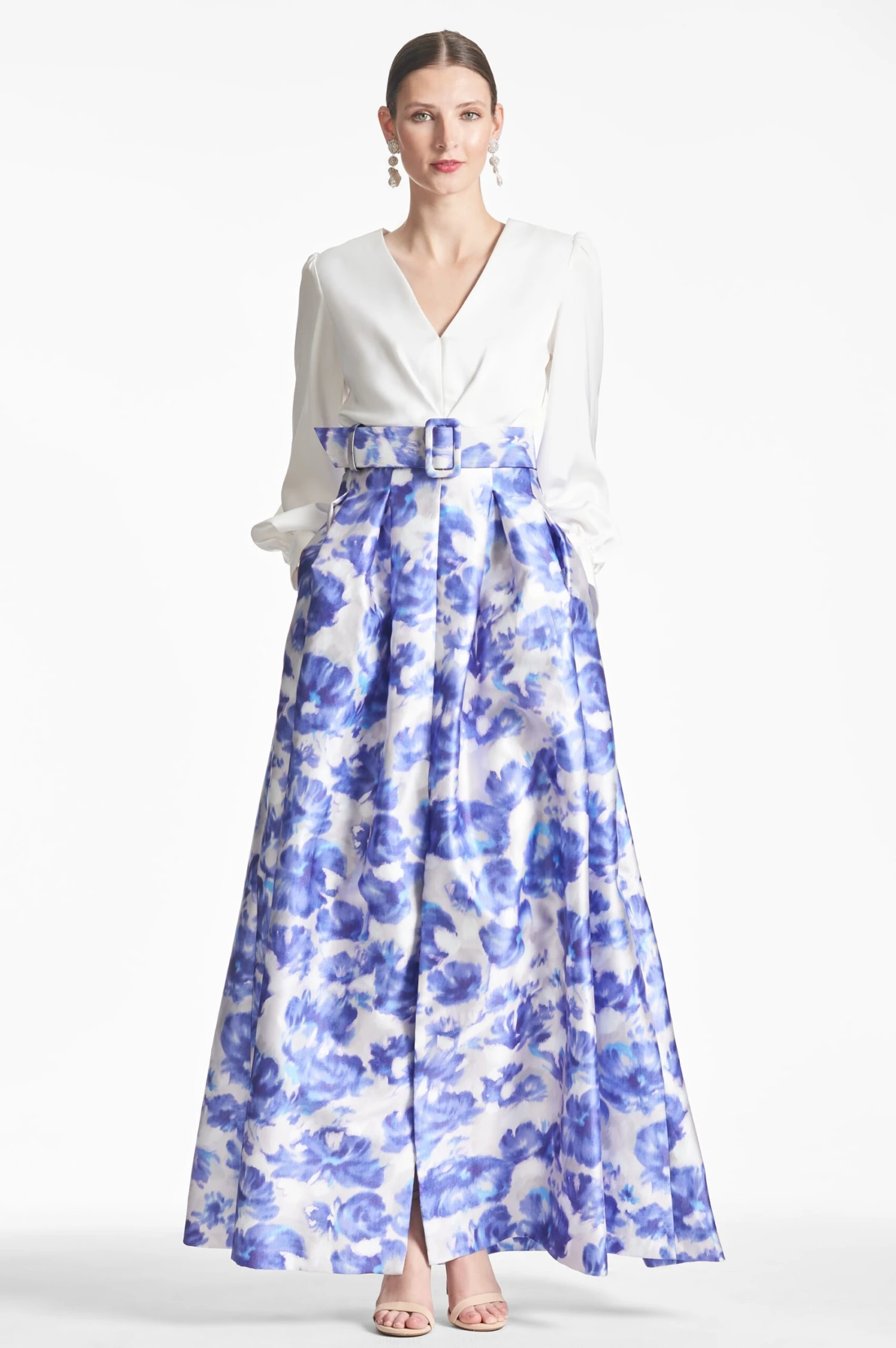 Zoe Gown - Off White/Azure Watercolor 1 Zoe Gown - Off White/Azure Watercolor