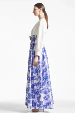 Zoe Gown - Off White/Azure Watercolor 7 Zoe Gown - Off White/Azure Watercolor -Sachin & Babi Shop ZOEGOWN IVORY.AZUREWATERCOLORFLORAL SIDE scaled