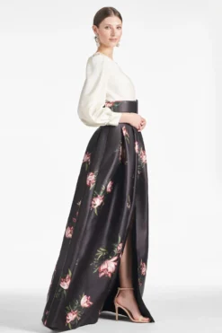 Zoe Gown - Ivory/Noir Blossom -Sachin & Babi Shop ZOEGOWN IVORY NOIRBLOSSOM SIDE scaled