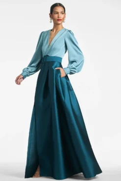 Zoe Gown - Seaglass/Deep Teal 6 Zoe Gown - Seaglass/Deep Teal -Sachin & Babi Shop ZOEGOWN SEAGLASSANDDEEPTEAL SIDE scaled