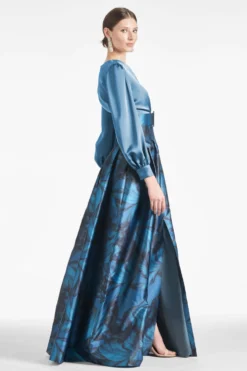 Zoe Gown - Smokey Slate/Tonal Petal -Sachin & Babi Shop ZOEGOWN SLATE TONALPETAL SIDE scaled